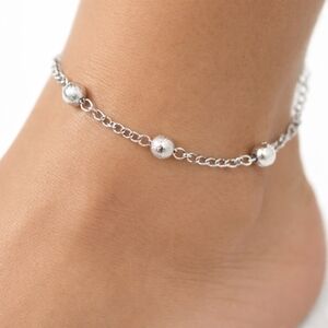 Silver Chain Classic Anklet – Textured Beaded Women’s Ankle Bracelet Jewelry